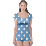 Polka Dots - White on Iceberg Blue Boyleg Leotard (Ladies)