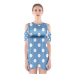 Polka Dots - White on Iceberg Blue Women s Cutout Shoulder Dress