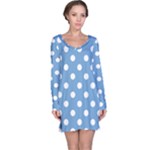 Polka Dots - White on Iceberg Blue Long Sleeve Nightdress