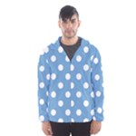 Polka Dots - White on Iceberg Blue Hooded Wind Breaker (Men)