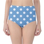 Polka Dots - White on Iceberg Blue High-Waist Bikini Bottoms