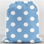 Polka Dots - White on Iceberg Blue Drawstring Bag (Large)