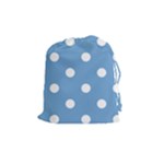 Polka Dots - White on Iceberg Blue Drawstring Pouch (M)