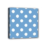 Polka Dots - White on Iceberg Blue Mini Canvas 4  x 4  (Stretched)