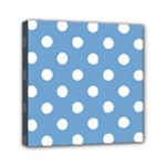 Polka Dots - White on Iceberg Blue Mini Canvas 6  x 6  (Stretched)