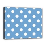 Polka Dots - White on Iceberg Blue Canvas 14  x 11  (Stretched)
