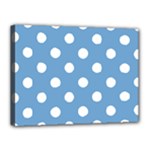 Polka Dots - White on Iceberg Blue Canvas 16  x 12  (Stretched)