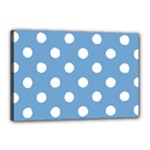 Polka Dots - White on Iceberg Blue Canvas 18  x 12  (Stretched)