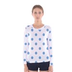 Polka Dots - Iceberg Blue on White Women s Long Sleeve T-shirt