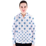 Polka Dots - Iceberg Blue on White Women s Zipper Hoodie