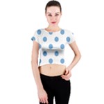 Polka Dots - Iceberg Blue on White Crew Neck Crop Top