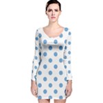 Polka Dots - Iceberg Blue on White Long Sleeve Velvet Bodycon Dress