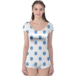 Polka Dots - Iceberg Blue on White Boyleg Leotard (Ladies)