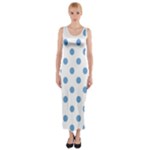Polka Dots - Iceberg Blue on White Fitted Maxi Dress