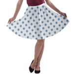 Polka Dots - Iceberg Blue on White A-line Skater Skirt