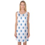 Polka Dots - Iceberg Blue on White Sleeveless Satin Nightdress
