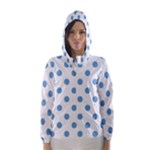 Polka Dots - Iceberg Blue on White Hooded Wind Breaker (Women)