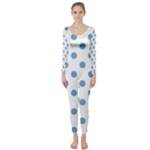 Polka Dots - Iceberg Blue on White Long Sleeve Catsuit