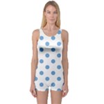 Polka Dots - Iceberg Blue on White One Piece Boyleg Swimsuit