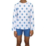 Polka Dots - Iceberg Blue on White Kid s Long Sleeve Swimwear
