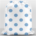 Polka Dots - Iceberg Blue on White Drawstring Bag (Large)