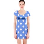 Polka Dots - White on Cornflower Blue Short Sleeve Bodycon Dress