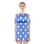 Polka Dots - White on Cornflower Blue Women s Cutout Shoulder Dress