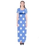 Polka Dots - White on Cornflower Blue Short Sleeve Maxi Dress