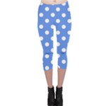 Polka Dots - White on Cornflower Blue Capri Leggings