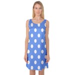 Polka Dots - White on Cornflower Blue Sleeveless Satin Nightdress