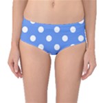 Polka Dots - White on Cornflower Blue Mid-Waist Bikini Bottoms