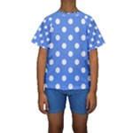 Polka Dots - White on Cornflower Blue Kid s Short Sleeve Swimwear
