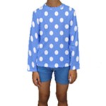 Polka Dots - White on Cornflower Blue Kid s Long Sleeve Swimwear