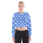 Polka Dots - White on Cornflower Blue Women s Cropped Sweatshirt