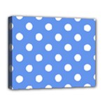 Polka Dots - White on Cornflower Blue Deluxe Canvas 20  x 16  (Stretched)