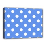 Polka Dots - White on Cornflower Blue Canvas 16  x 12  (Stretched)