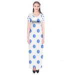 Polka Dots - Cornflower Blue on White Short Sleeve Maxi Dress