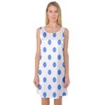 Polka Dots - Cornflower Blue on White Sleeveless Satin Nightdress