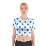 Polka Dots - Dodger Blue on White Cotton Crop Top