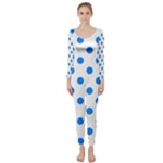 Polka Dots - Dodger Blue on White Long Sleeve Catsuit