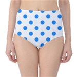 Polka Dots - Dodger Blue on White High-Waist Bikini Bottoms