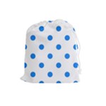 Polka Dots - Dodger Blue on White Drawstring Pouch (L)