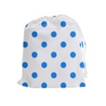 Polka Dots - Dodger Blue on White Drawstring Pouch (XL)