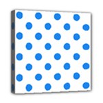 Polka Dots - Dodger Blue on White Mini Canvas 8  x 8  (Stretched)