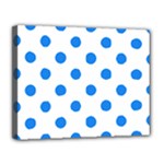 Polka Dots - Dodger Blue on White Canvas 14  x 11  (Stretched)