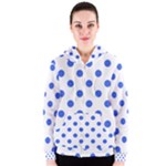 Polka Dots - Royal Blue on White Women s Zipper Hoodie