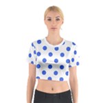 Polka Dots - Royal Blue on White Cotton Crop Top