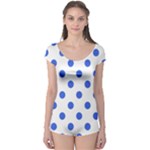 Polka Dots - Royal Blue on White Boyleg Leotard (Ladies)