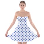 Polka Dots - Royal Blue on White Strapless Bra Top Dress