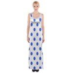 Polka Dots - Royal Blue on White Maxi Thigh Split Dress